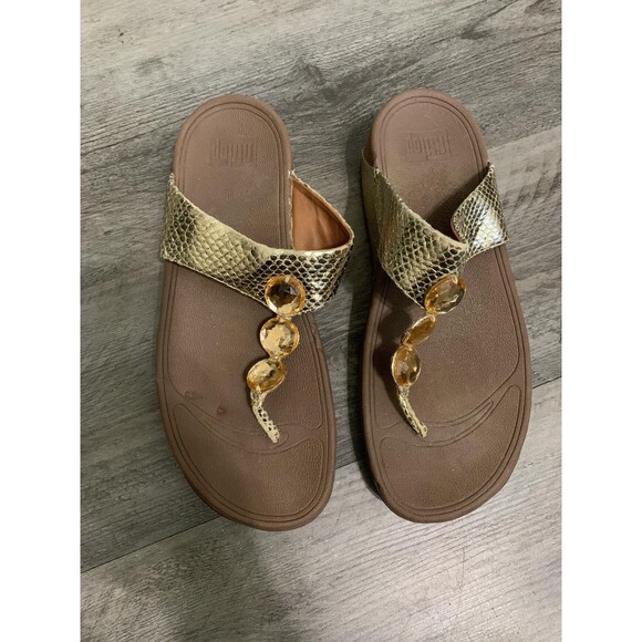 FitFlop Shoes Womens Size 11 Sandals Jeweled Snake Embossed Comfortable - Picture 1 of 7